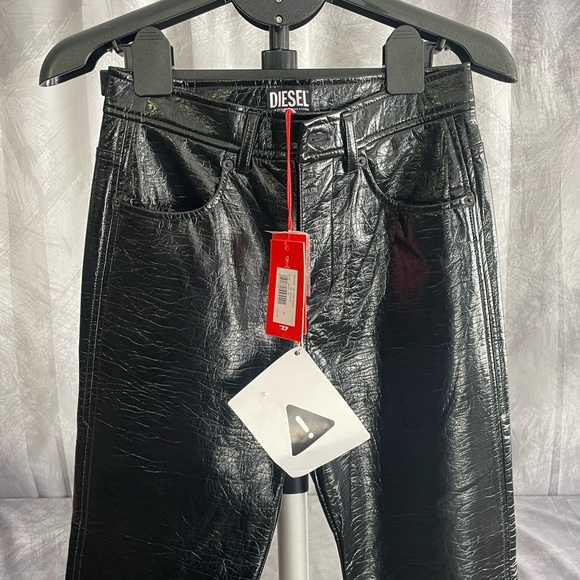Diesel Shiny Black Quilted Pants